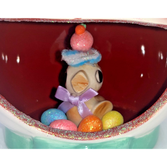 Vintage Ceramic Chick inside Ceramic Bunny Diorama Deb O. Original Designs OOAK - Picture 7 of 16
